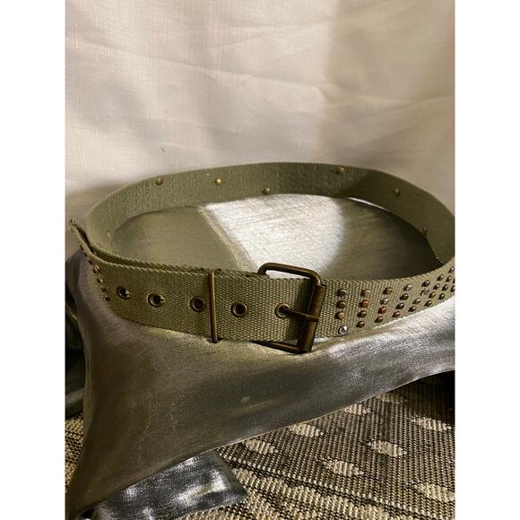 Women's Army Green Webbing Belt Studs Faux diamonds Size 10 (42 inch end to end) - Picture 5 of 14